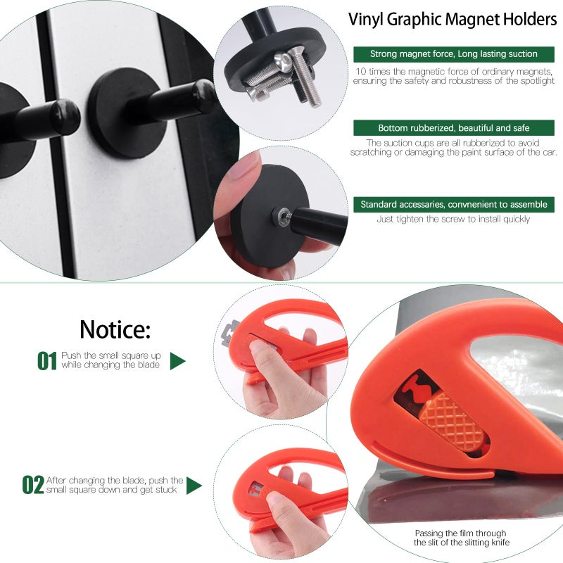 Keadic 47Pcs Car Vinyl Wrap Tool Kits, Felt Squeegees with Spare Fabric Felts, Vinyl Graphic Magnet Holders, Gloves, Zippy Vinyl Cutter, Utility Knife and Blades, Micro Squeegees and Storage Box - Image 4